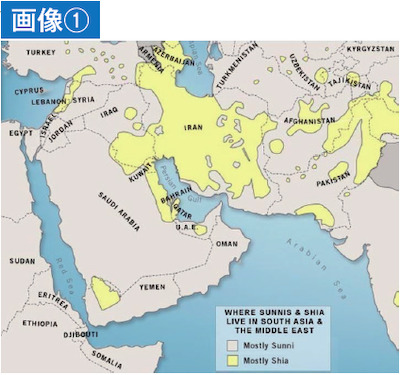 中東諸国におけるスンナ派とシーア派の居住エリアの面積